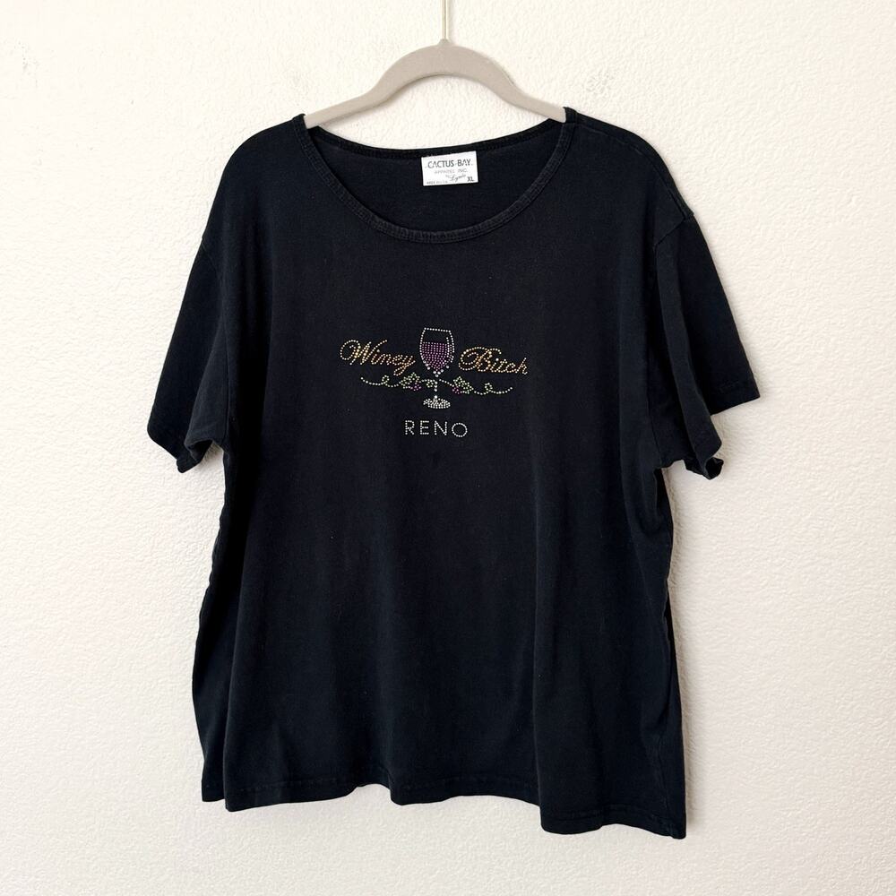 [Vintage] Y2K Cactus Bay Black Y2K Winey B**** Rhinestone Funny T-Shirt Size XL